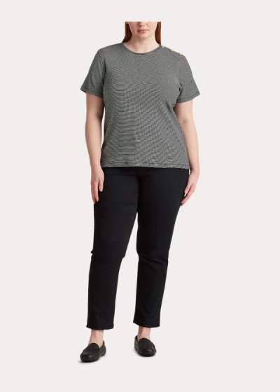 Women's Ralph Lauren Button-Trim Striped Cotton Tops | 970613SGT